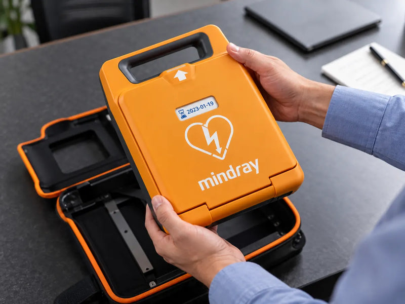 Mise en place d’un défibrillateur Mindray sur son support