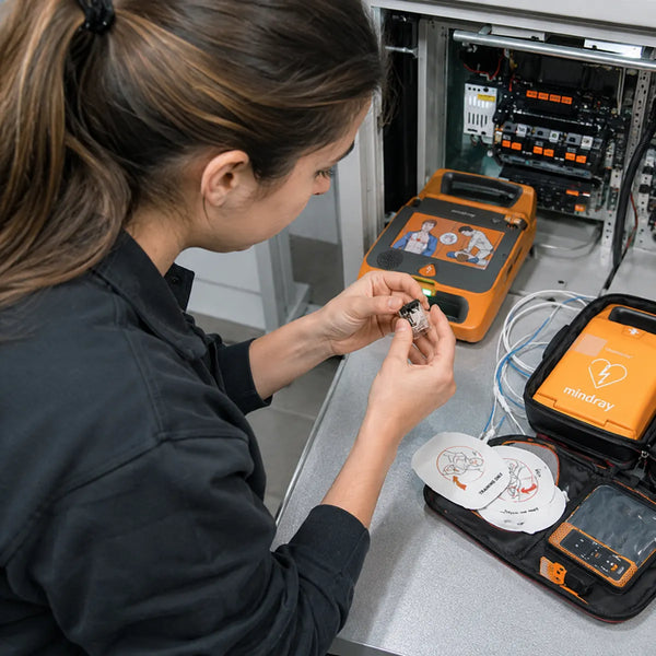 Technicienne en maintenance d’un défibrillateur