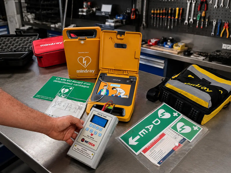 Test d’un défibrillateur en atelier de maintenance